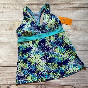 c9 Champion Tankini Swimsuit Top NWT Women’s Size Medium Blue Green White